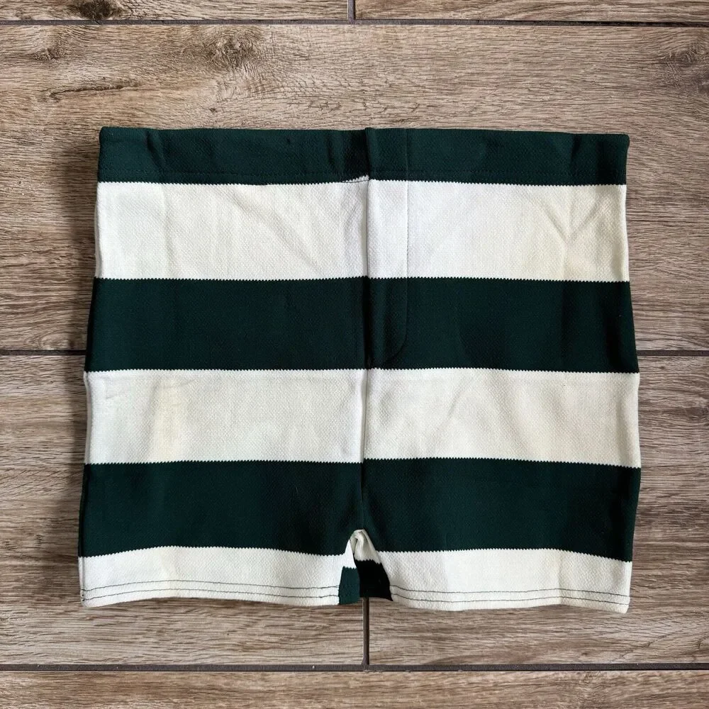 Vintage 60s Mens Square Swim Bathing Trunks Stripe Green White Large